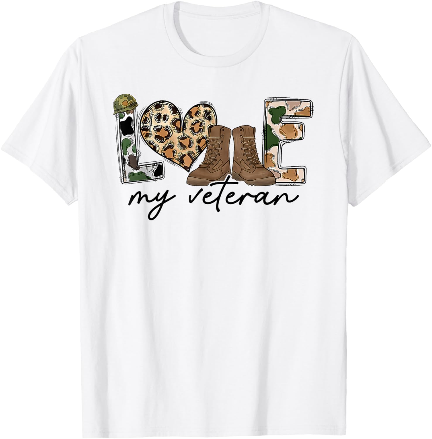 I Love My Veteran Camouflage USA Flag Military T-Shirt - T-Shirt | White