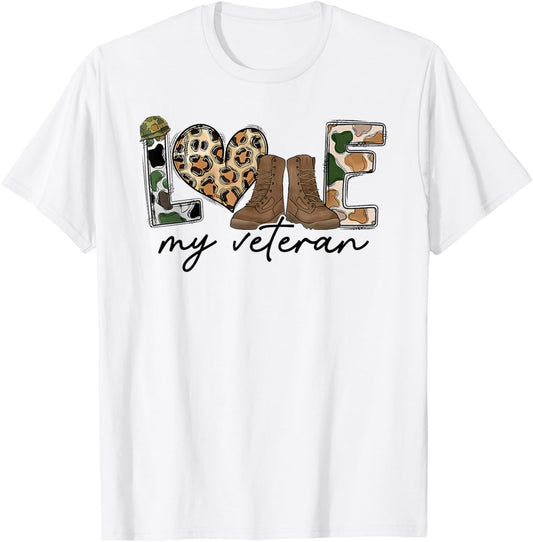 I Love My Veteran Camouflage USA Flag Military T-Shirt - T-Shirt | White