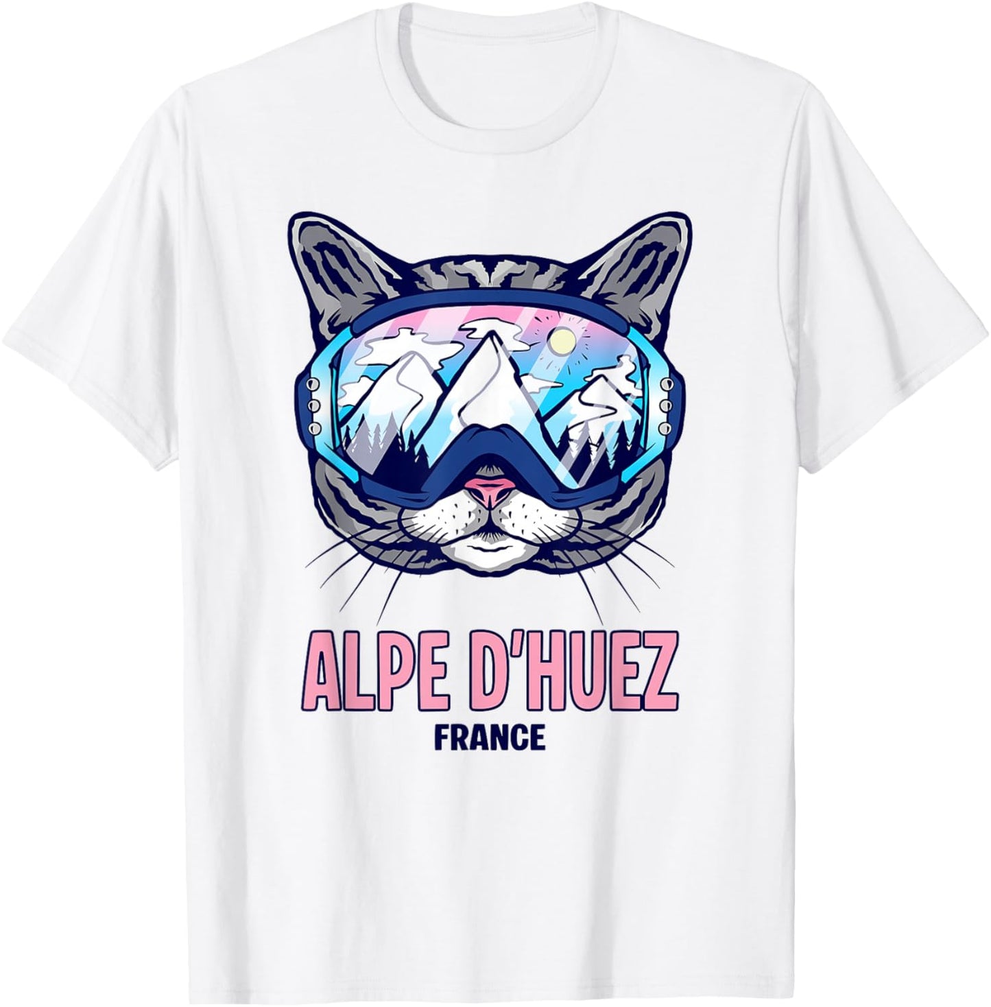 Cat Panoramic Ski Mask Mountain Alpe D'Huez T-Shirt - T-Shirt | White