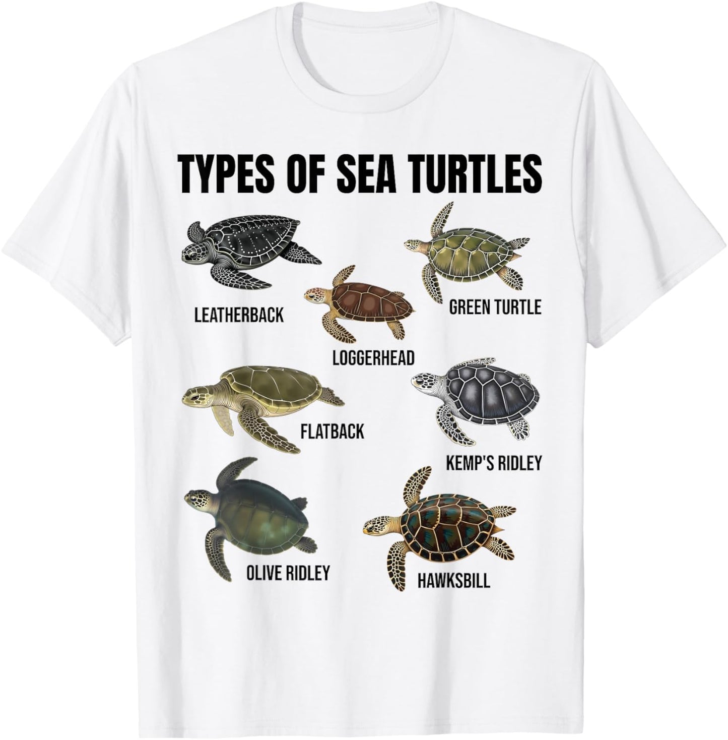 Types of Sea Turtles Marine Turtle Species Educational Chart T-Shirt - T-Shirt | White