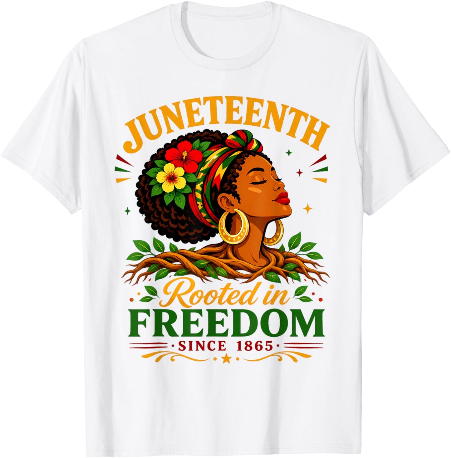 Juneteenth Rooted in Freedom Since 1865 Black Women Afro T-Shirt - T-Shirt | White