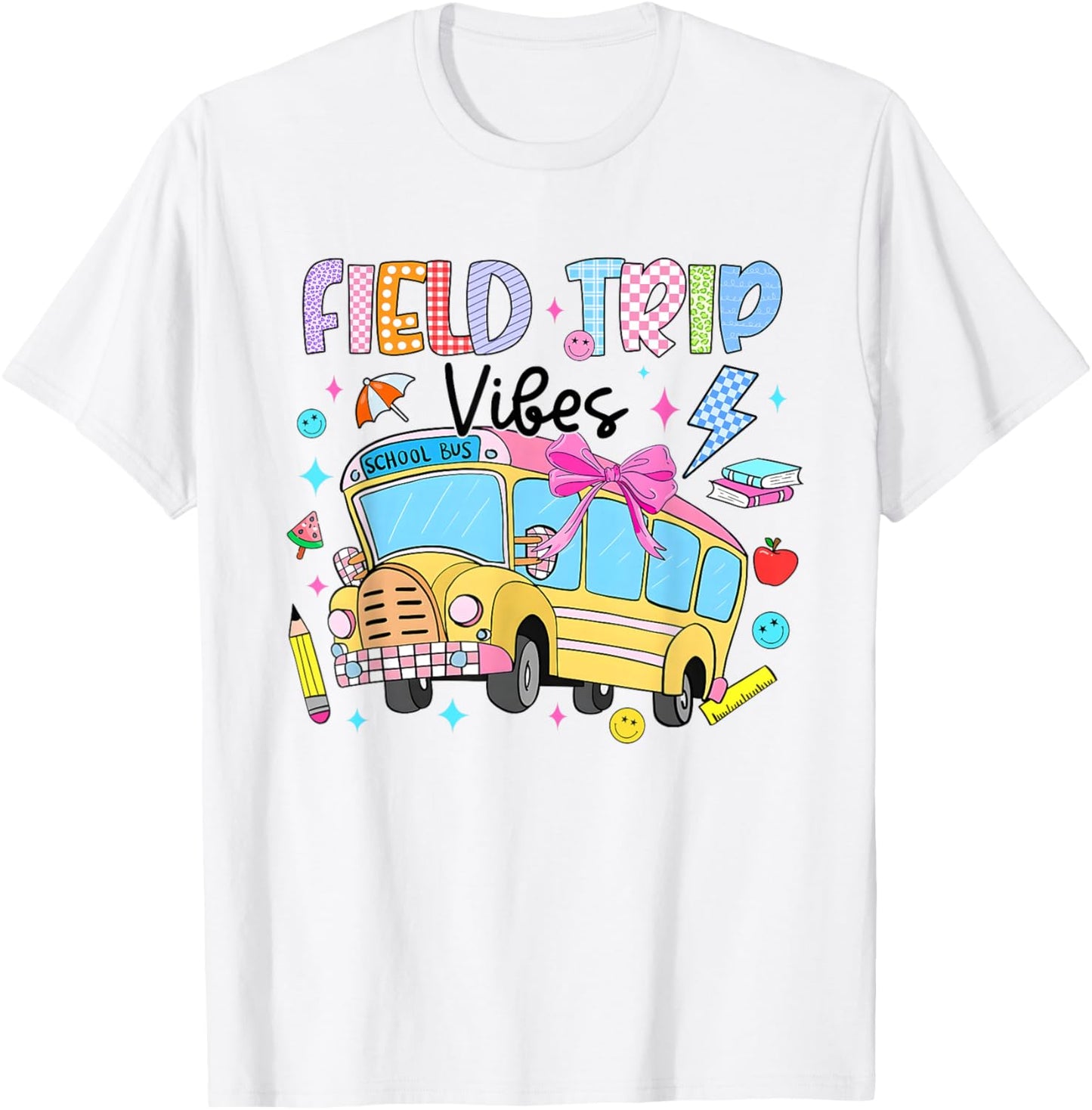 Field Trip Vibes School Bus Funny Field Day 2026 Kids T-Shirt - T-Shirt | White