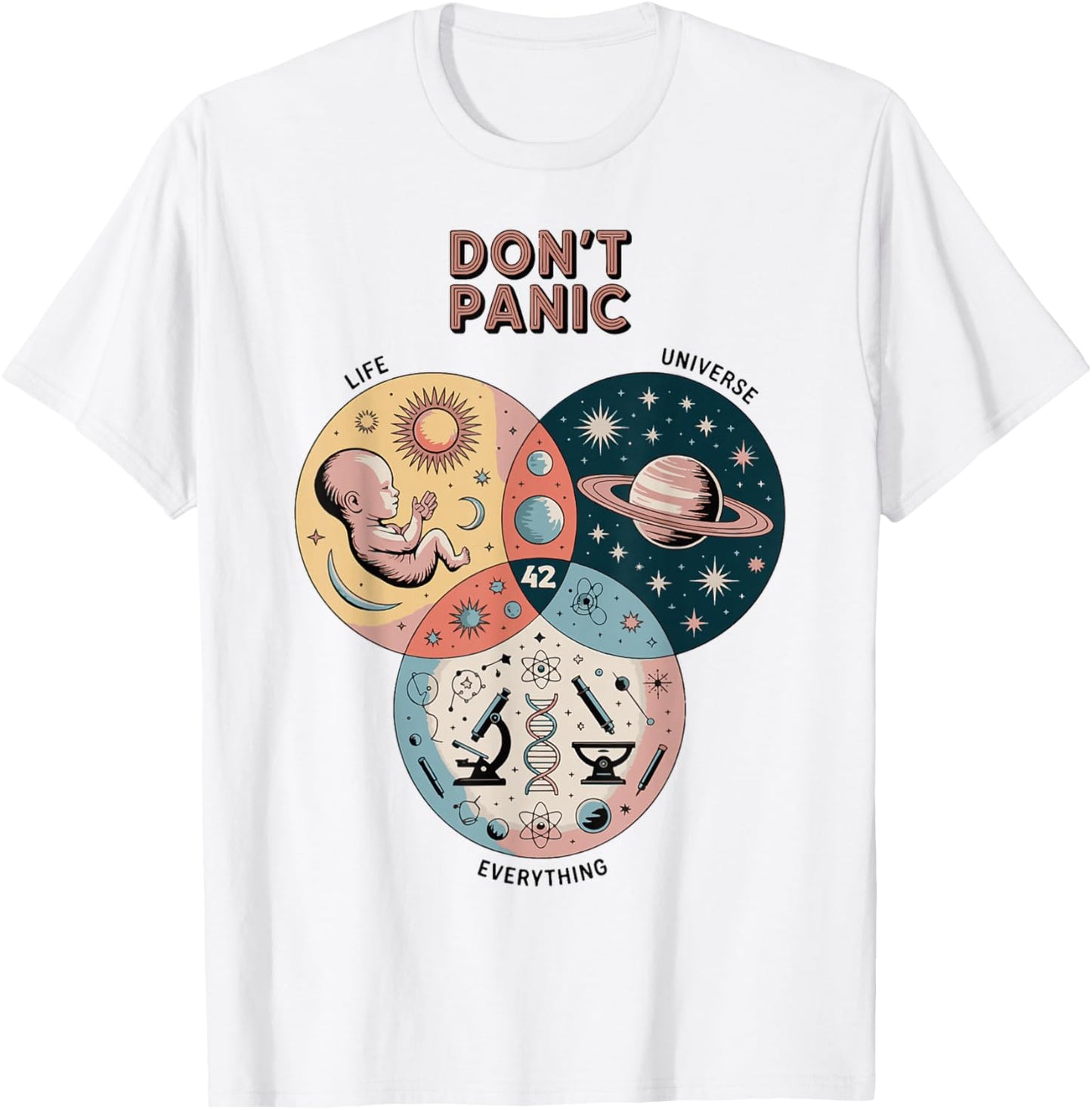 Don't Panic Life Universe Everything 42 Sci Fi Space Lovers T-Shirt - T-Shirt | White