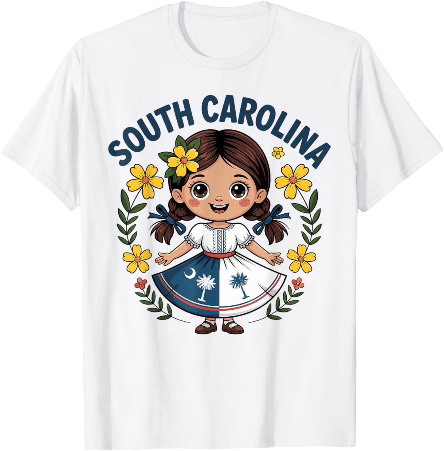 Cute South Carolina Girl in Palmetto Dress for Kids T-Shirt - T-Shirt | White