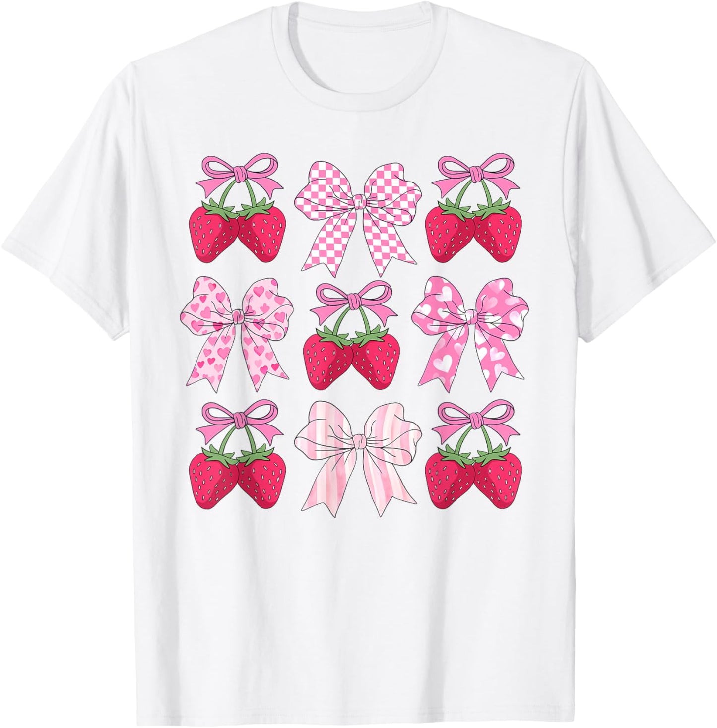 Strawberry Coquette Bow Aesthetic Strawberries Fruit Season T-Shirt - T-Shirt | White
