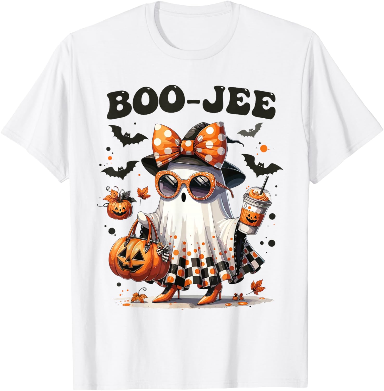 Boujee Boo-JEE Ghost Pumpkin Halloween Ghost Spooky Season T-Shirt - T-Shirt | White