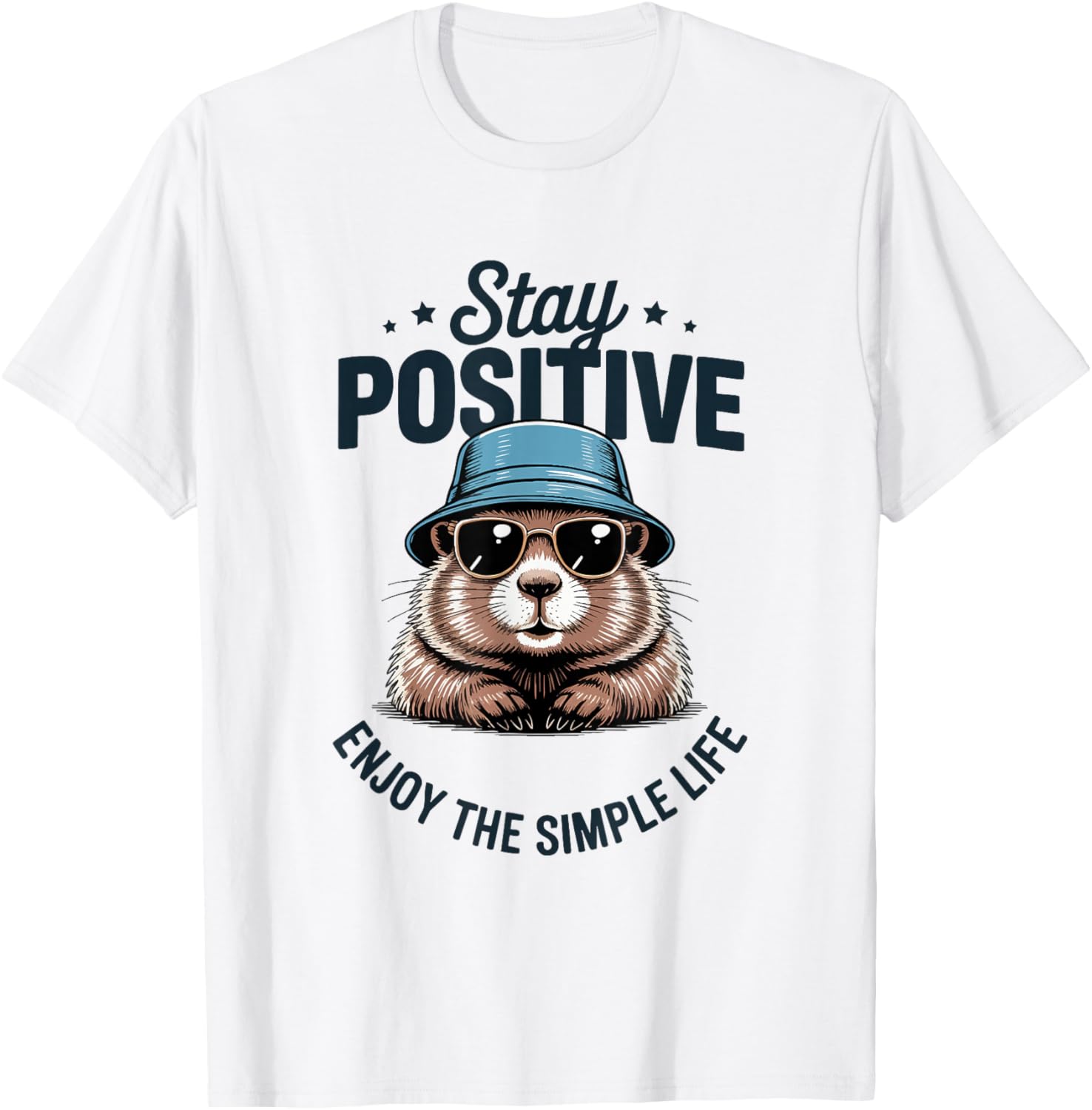 Motif Castor Mignon Stay Positive Funny Graphic T-Shirt - T-Shirt | White