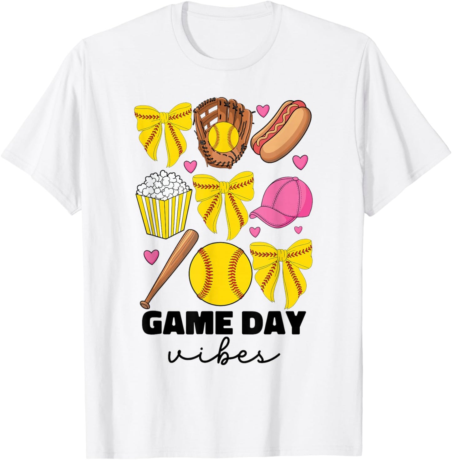 Game Day Vibes Coquette Bow Softball Mom Mama Softball Girl T-Shirt - T-Shirt | White
