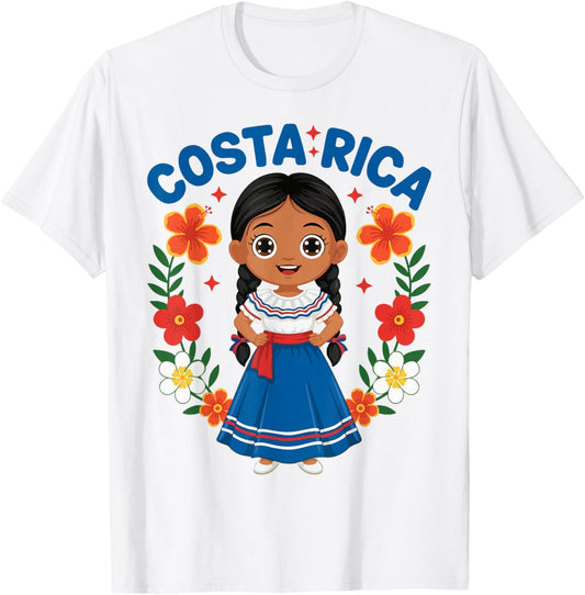 Costa Rica Costa Rican Girl Traditional Dress Heritage T-Shirt - T-Shirt | White