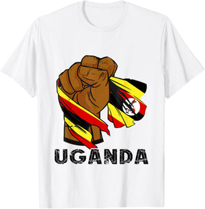 Uganda Power Vintage Ugandan Flag Handfist Ugandan Roots T-Shirt - T-Shirt | White