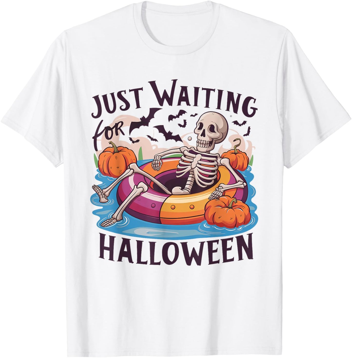 Funny Skeleton Just Waiting For Halloween T-Shirt - T-Shirt | White