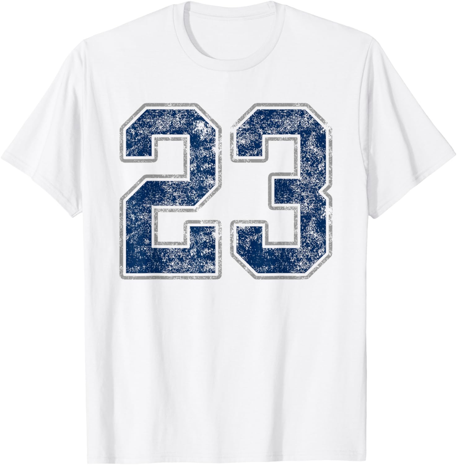 Number 23 Navy Silver White Grunge Player Jersey Fan T-Shirt - T-Shirt | White