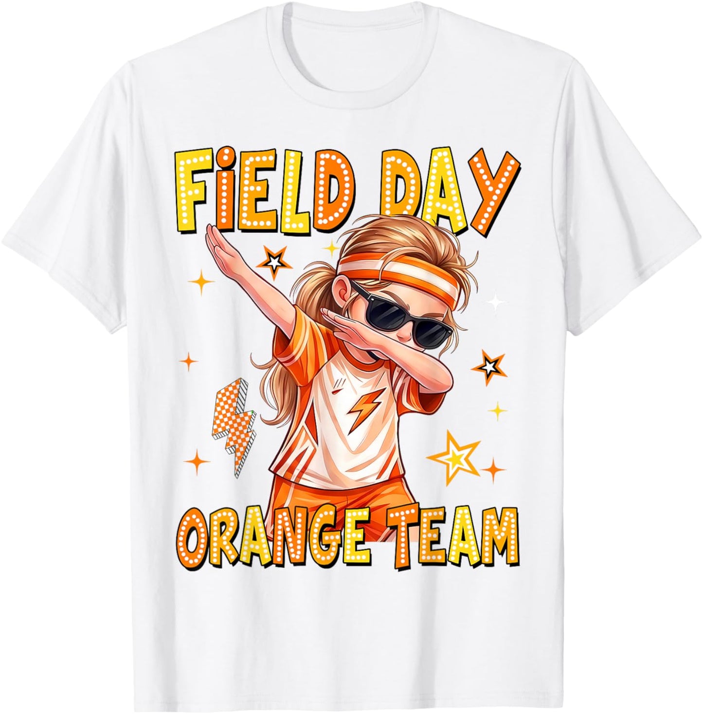 Field Day Orange Team Dabbing Girl Kids Games Field Trip Fun T-Shirt - T-Shirt | White