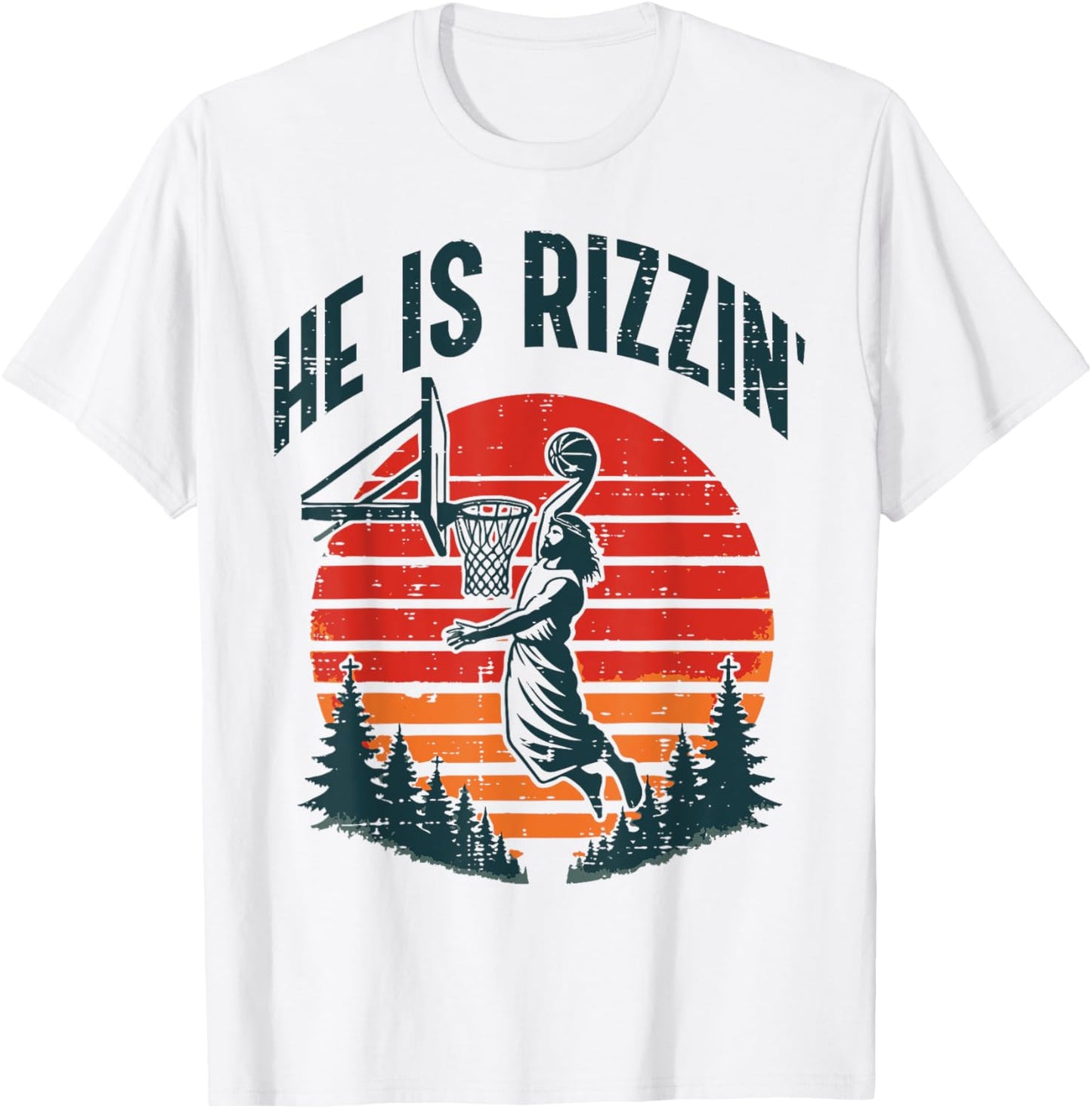 Easter He Is Rizzin Retro Basketball Religious Men Boys Kids T-Shirt - T-Shirt | White
