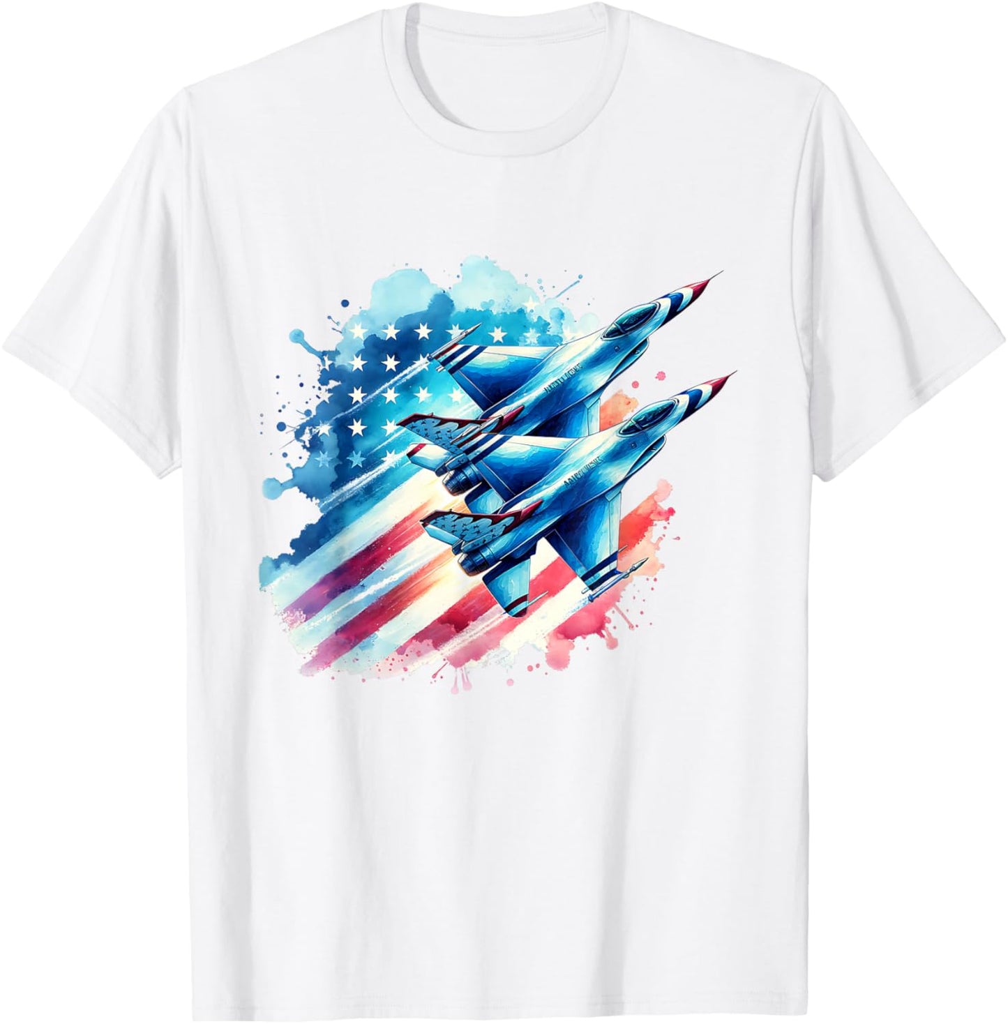 Boys 4th Of July American USA Flag Fighter Jet T-Shirt - T-Shirt | White
