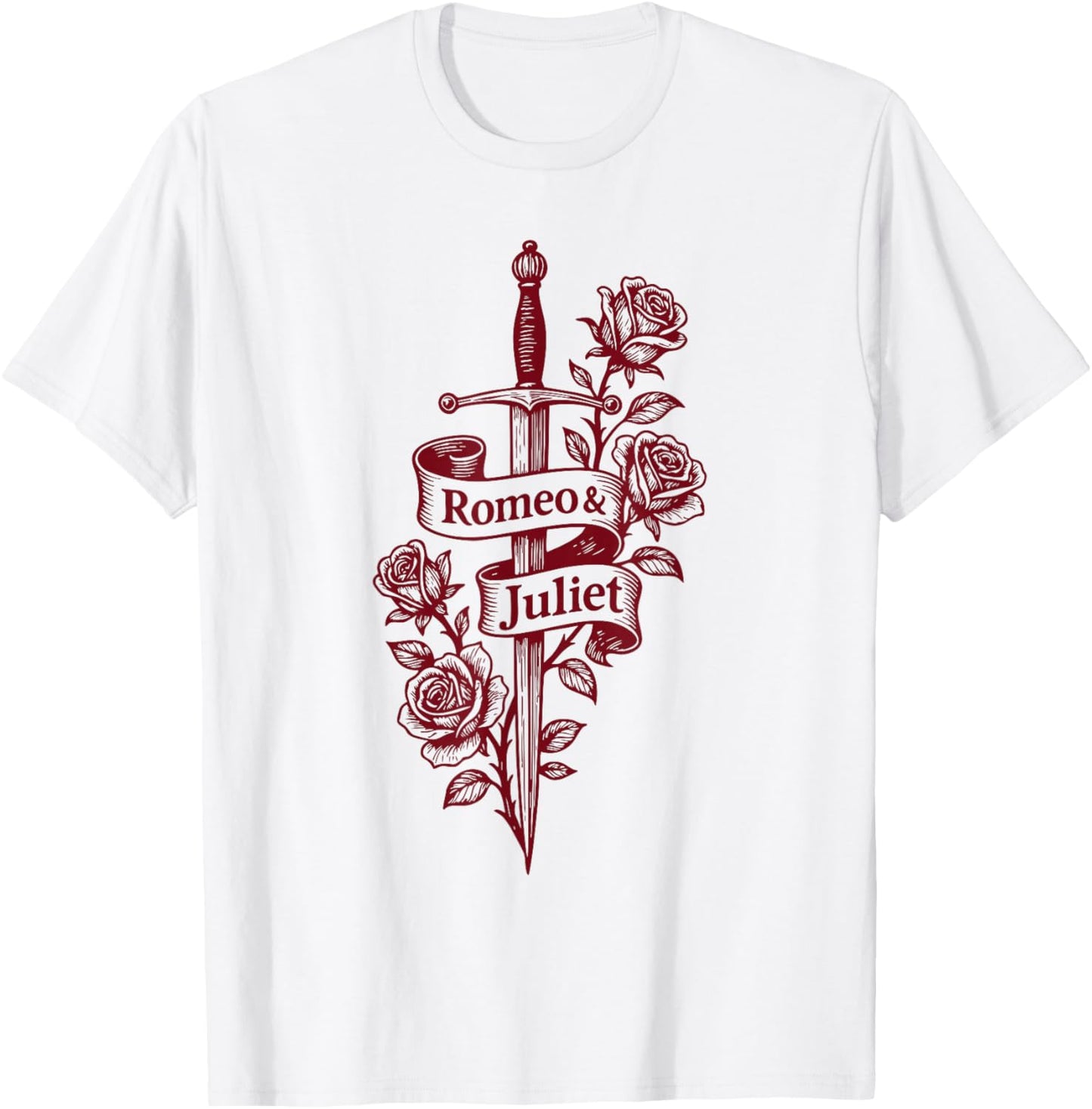 Romeo and Juliet Shakespeare Sword and Roses T-Shirt - T-Shirt | White