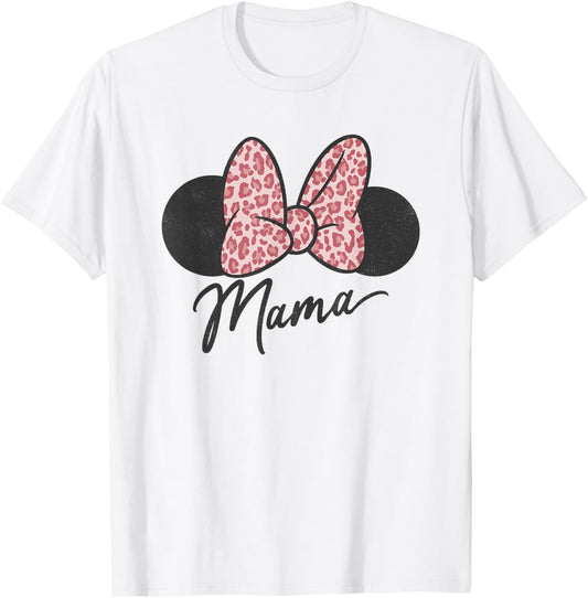 Disney Minnie Mouse Mother's Day Mama Leopard Print Bow T-Shirt - T-Shirt | White