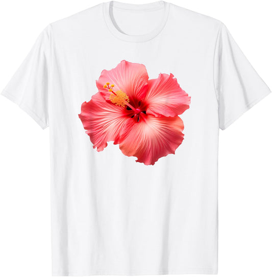 Flirty Pink Hibiscus Flower Vintage Hawaiian T-Shirt - T-Shirt | White