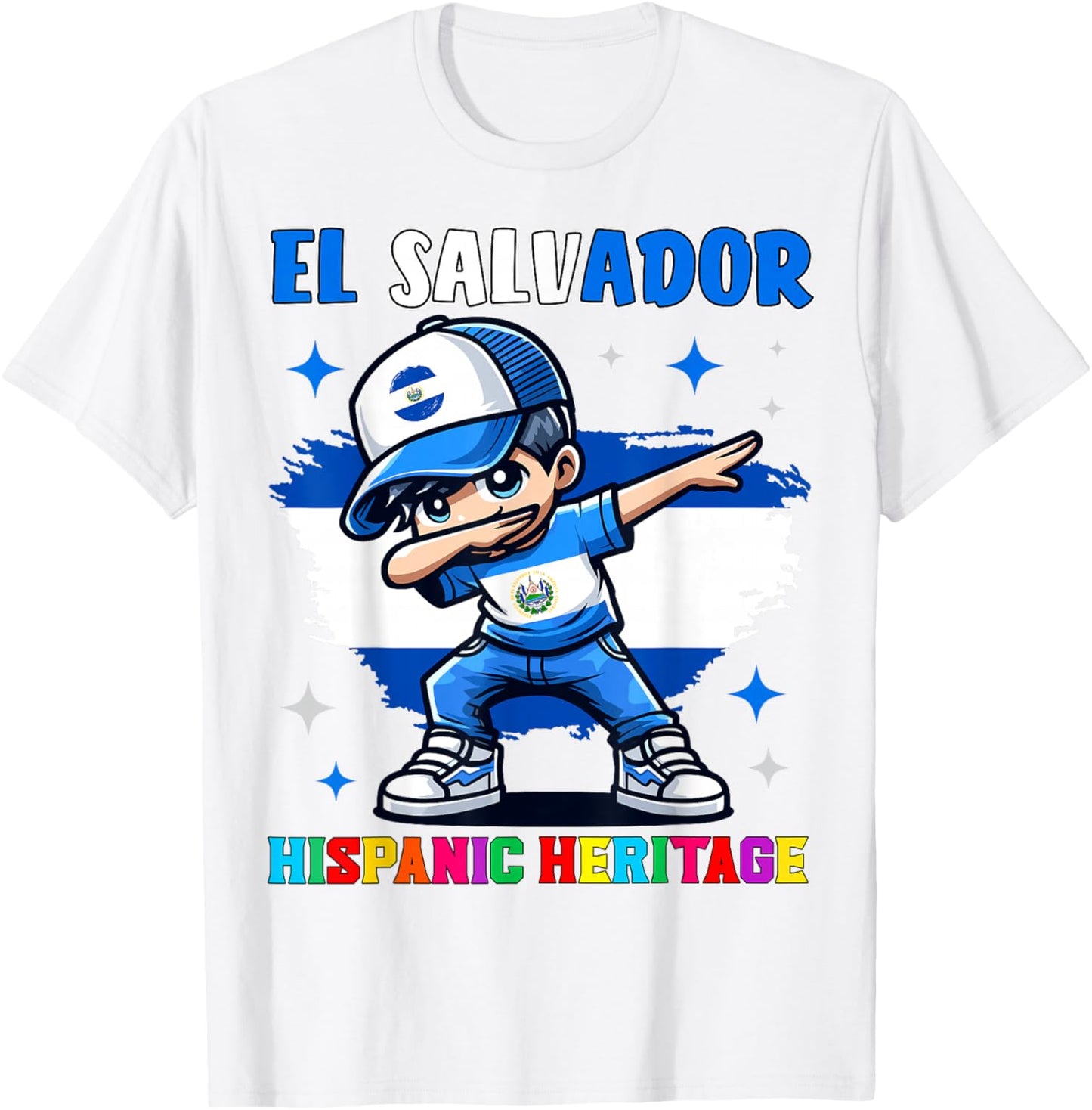 El Salvador Dabbing Kid Hispanic Heritage Celebration Kids T-Shirt - T-Shirt | White