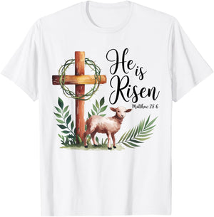 True Easter He is Risen Lamb Crown of Thorn Cross Palm Jesus T-Shirt - T-Shirt | White