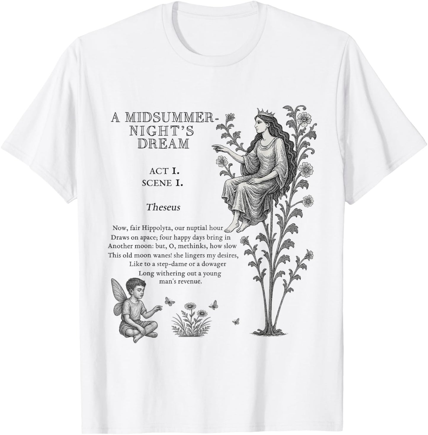 Shakespeare's Midsummer Night Dream Classic Comedy Graphic T-Shirt - T-Shirt | White