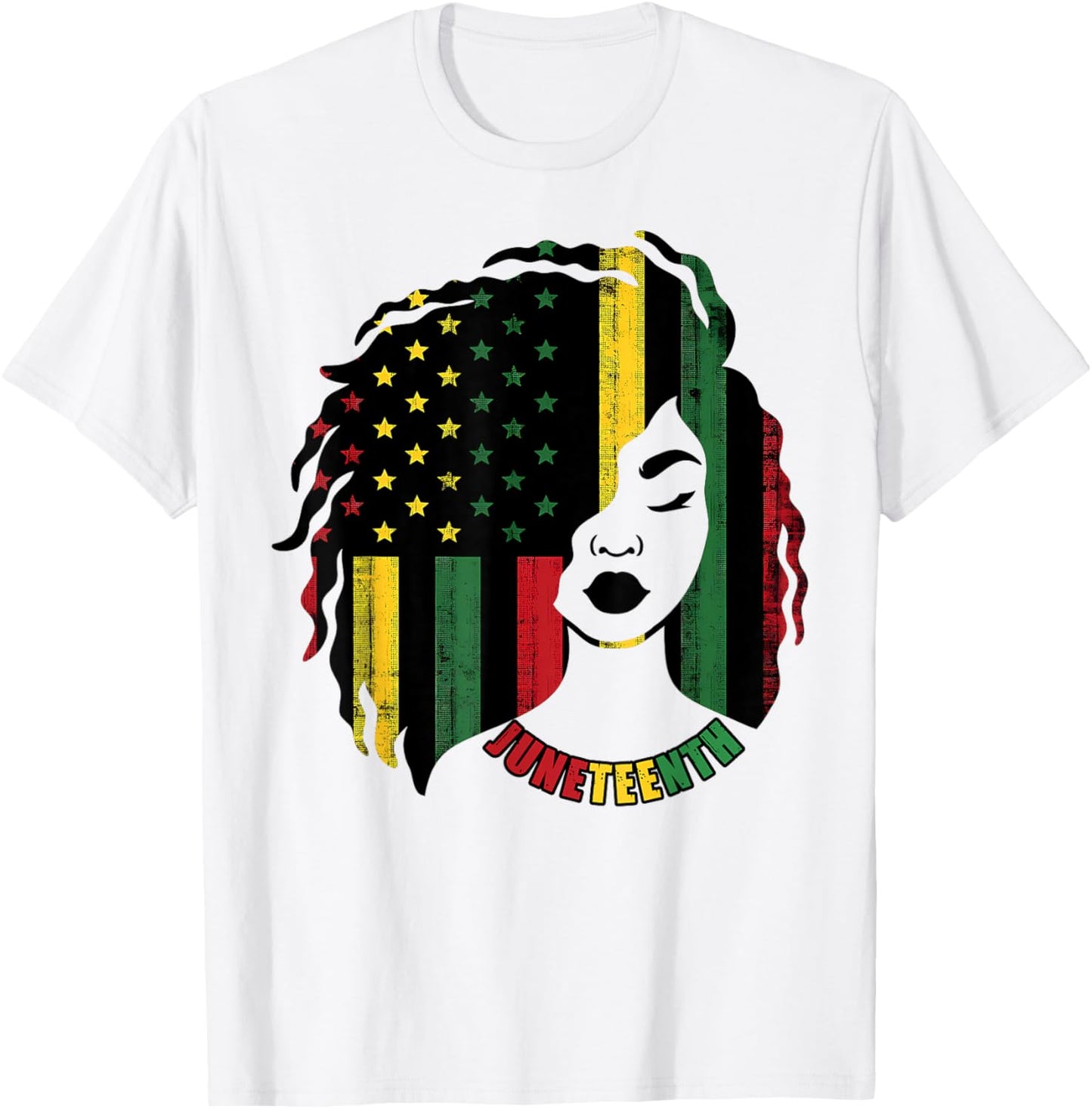 Juneteenth Black Women Girl Afro African Americans Flag T-Shirt - T-Shirt | White
