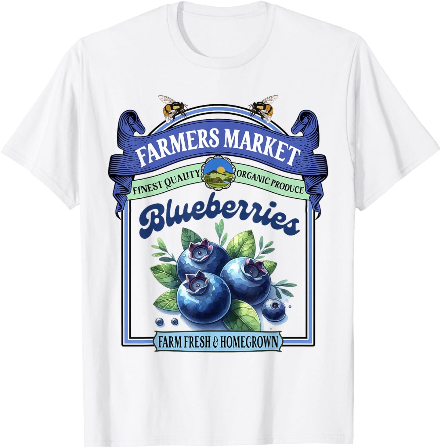 Farmers Market Fresh Gardening Farmers Market Blueberries T-Shirt - T-Shirt | White