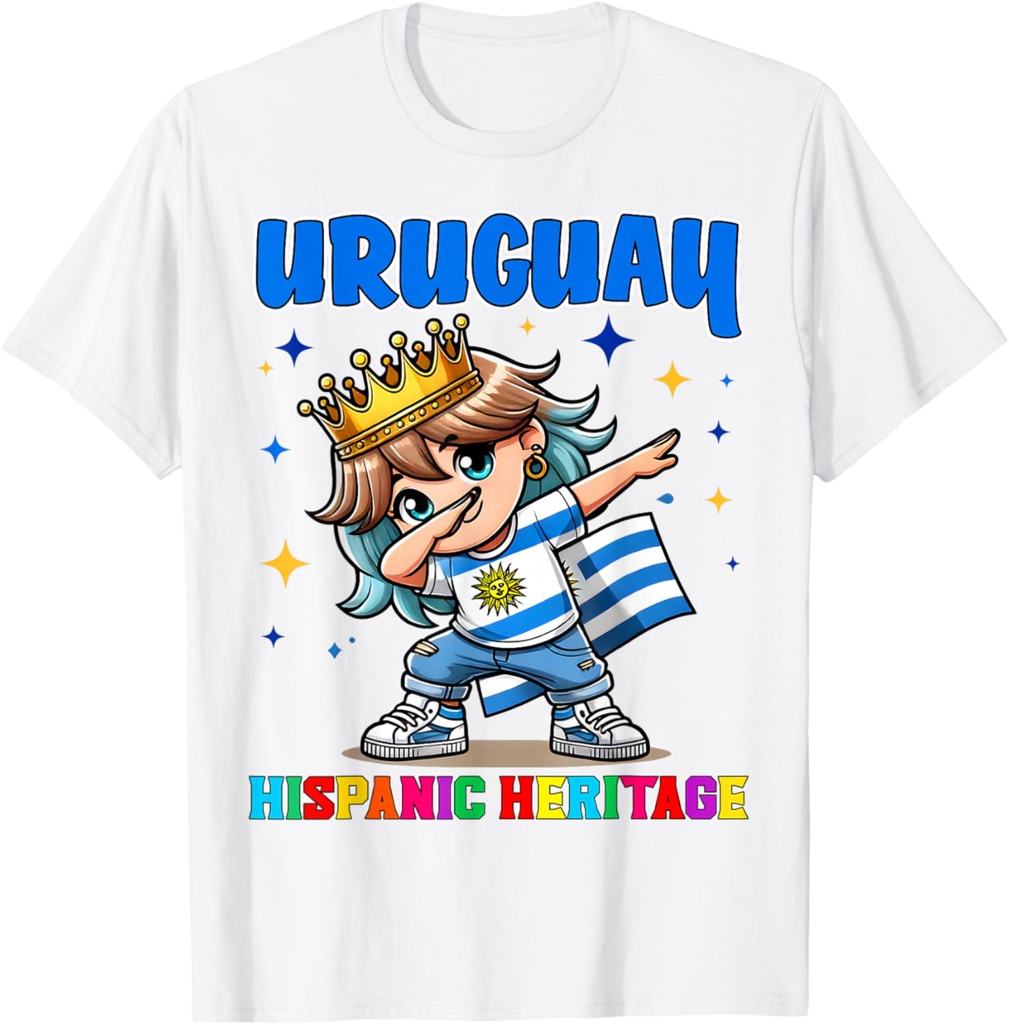 Uruguay Dabbing Girl Hispanic Heritage Celebration for Kids T-Shirt - T-Shirt | White