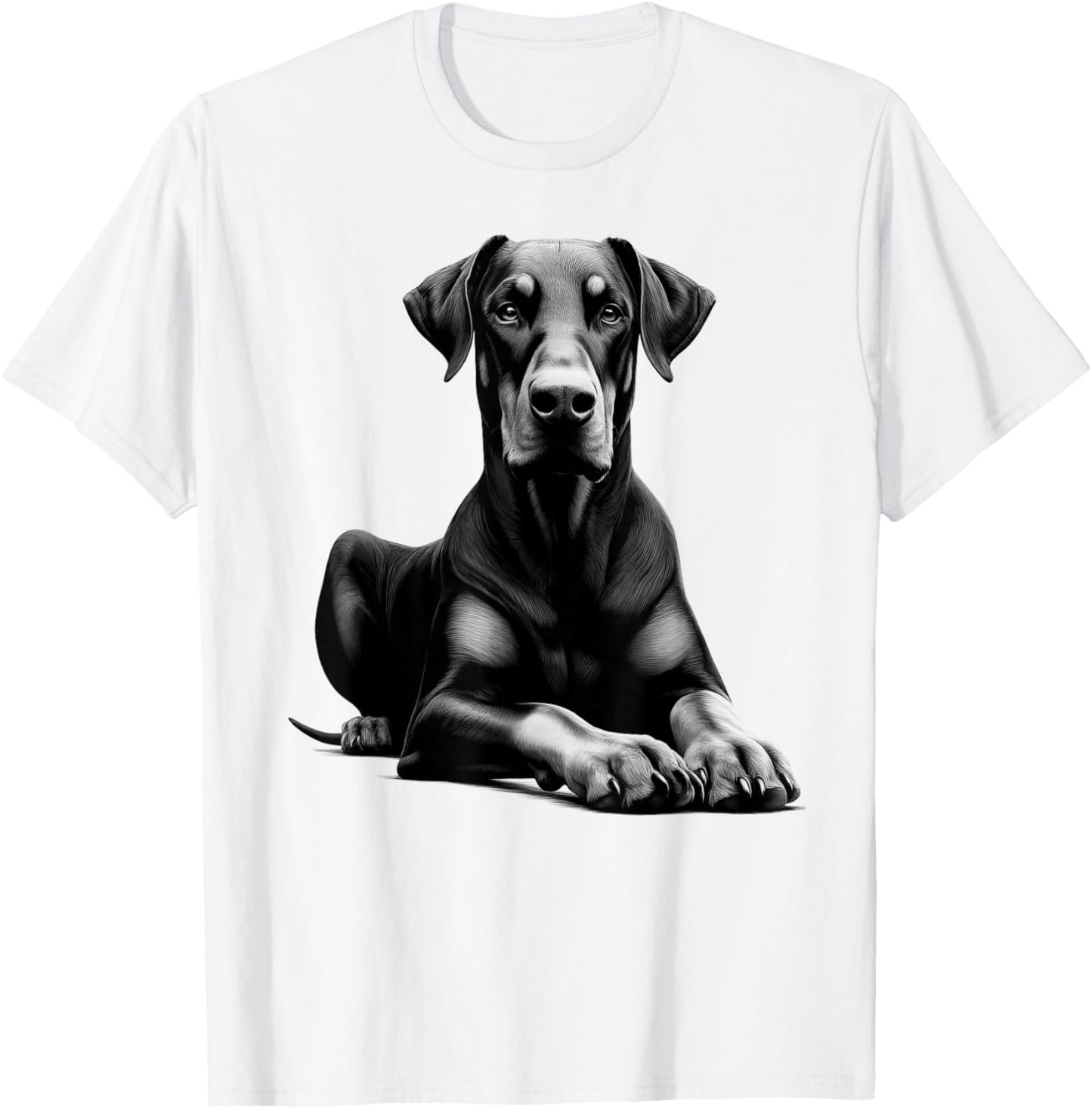 Cool Doberman with Floppy Ears in Lying Pose T-Shirt - T-Shirt | White