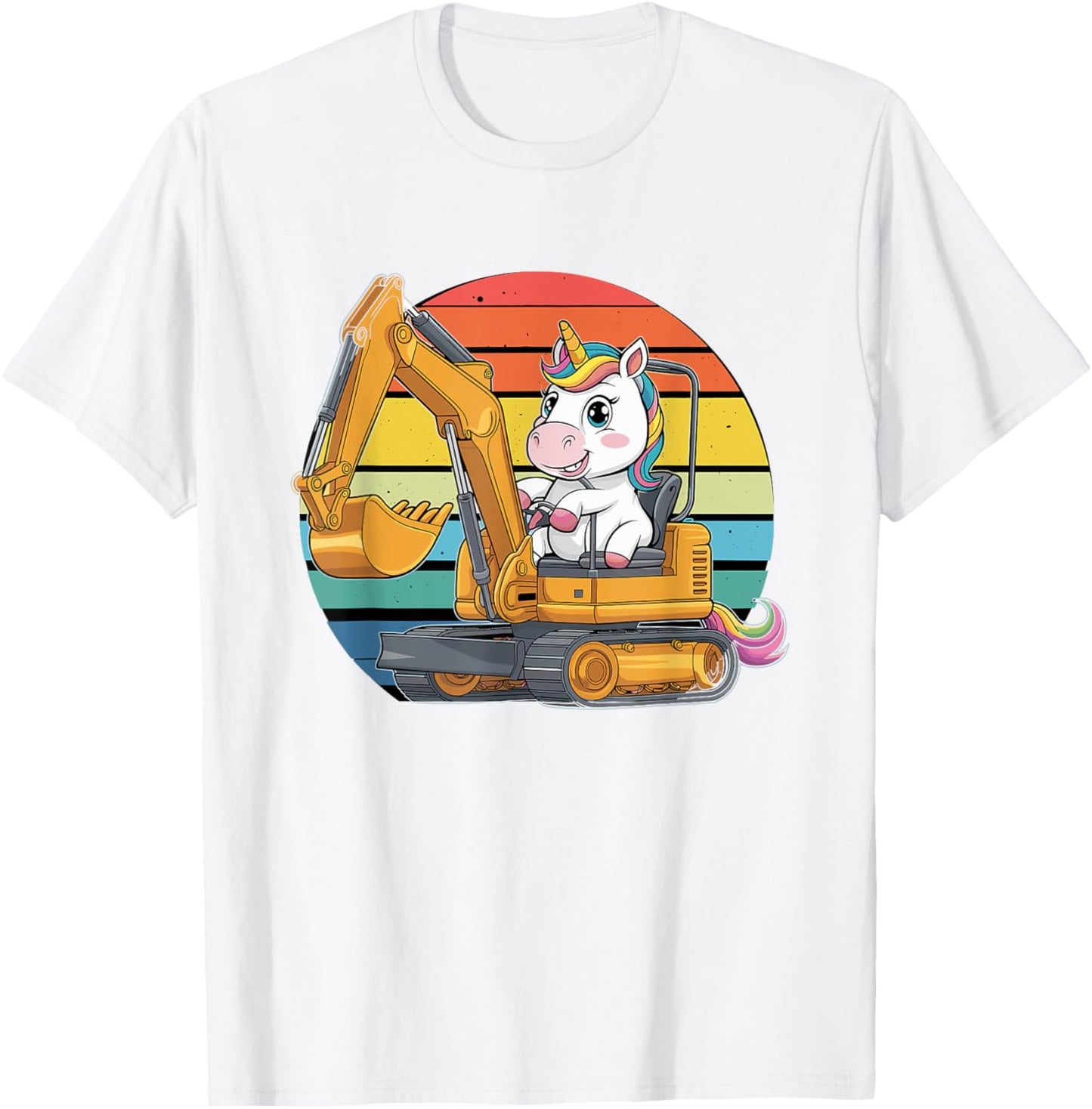 Retro Unicorn Excavator Operator Construction Excavators T-Shirt - T-Shirt | White