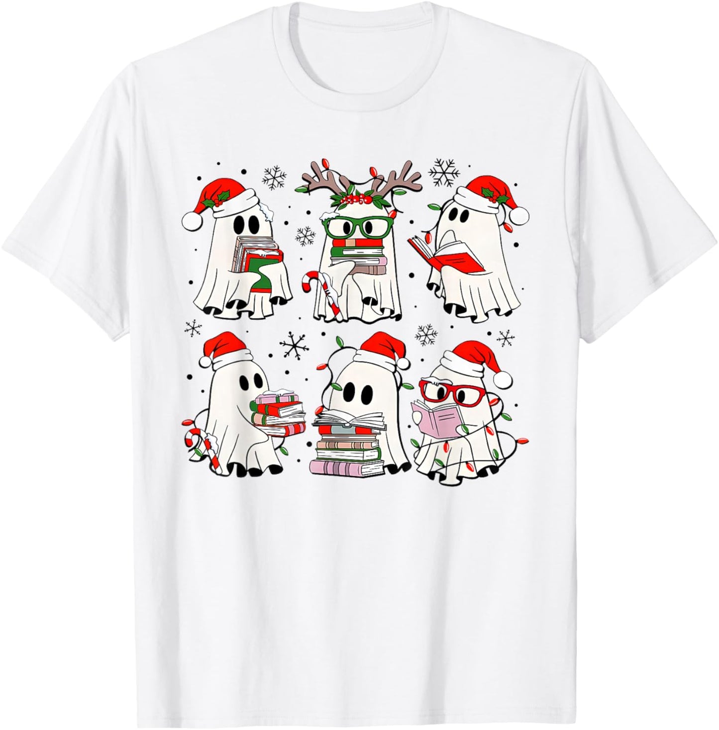 Funny Ghost Book Reading Christmas Books Lover Teacher Kids T-Shirt - T-Shirt | White