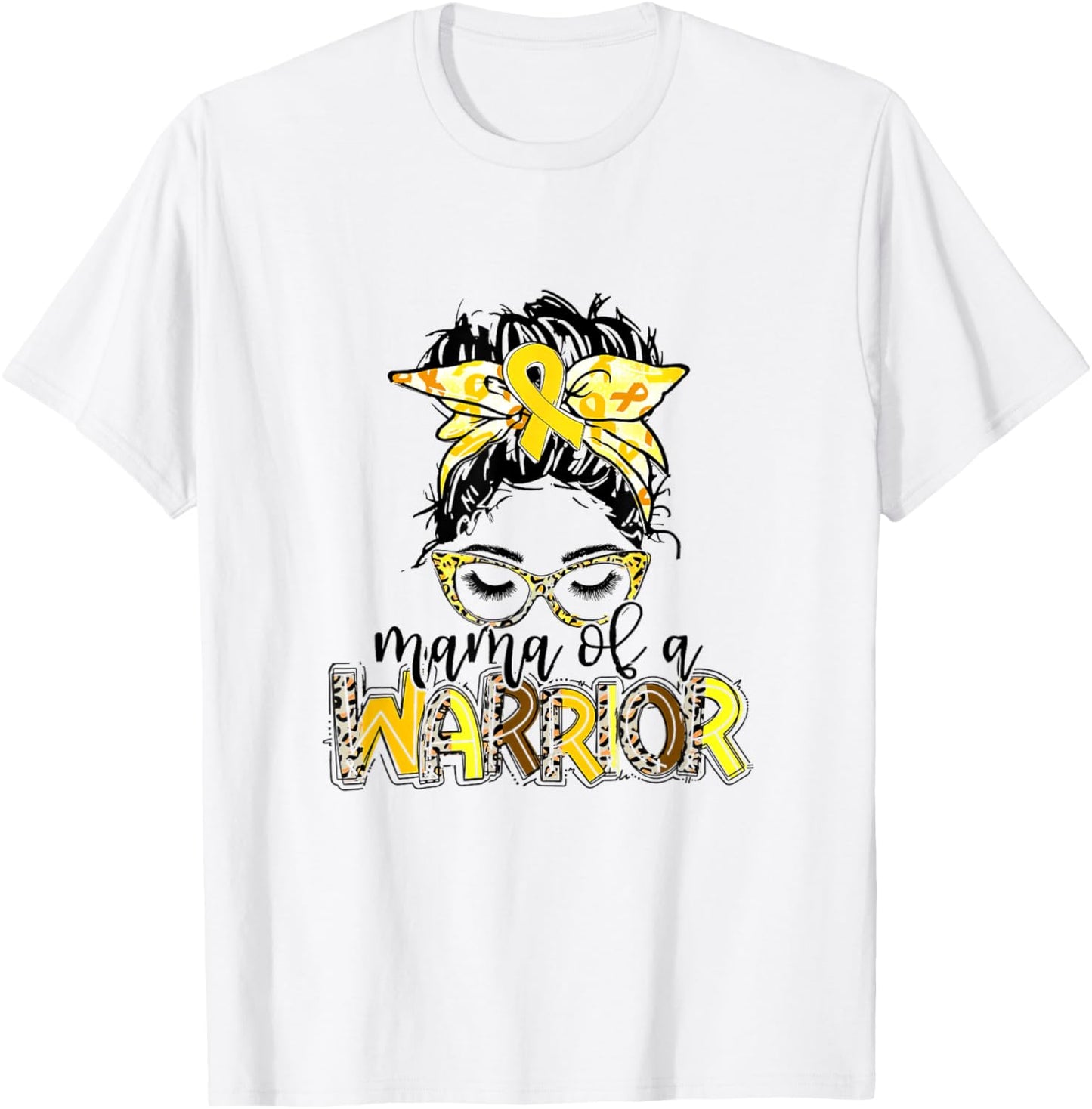Mama of Warrior Childhood Cancer Ribbon Mom Saying Quote T-Shirt - T-Shirt | White