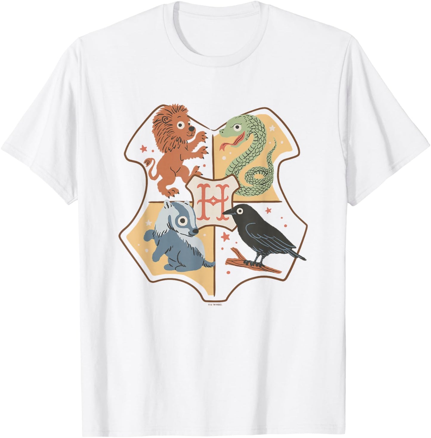 Harry Potter Hogwarts School Logo Chibi House Animals T-Shirt - T-Shirt | White