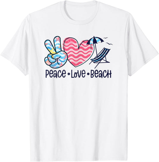 Peace Love Beach Fun Summer Vibes Design T-Shirt - T-Shirt | White