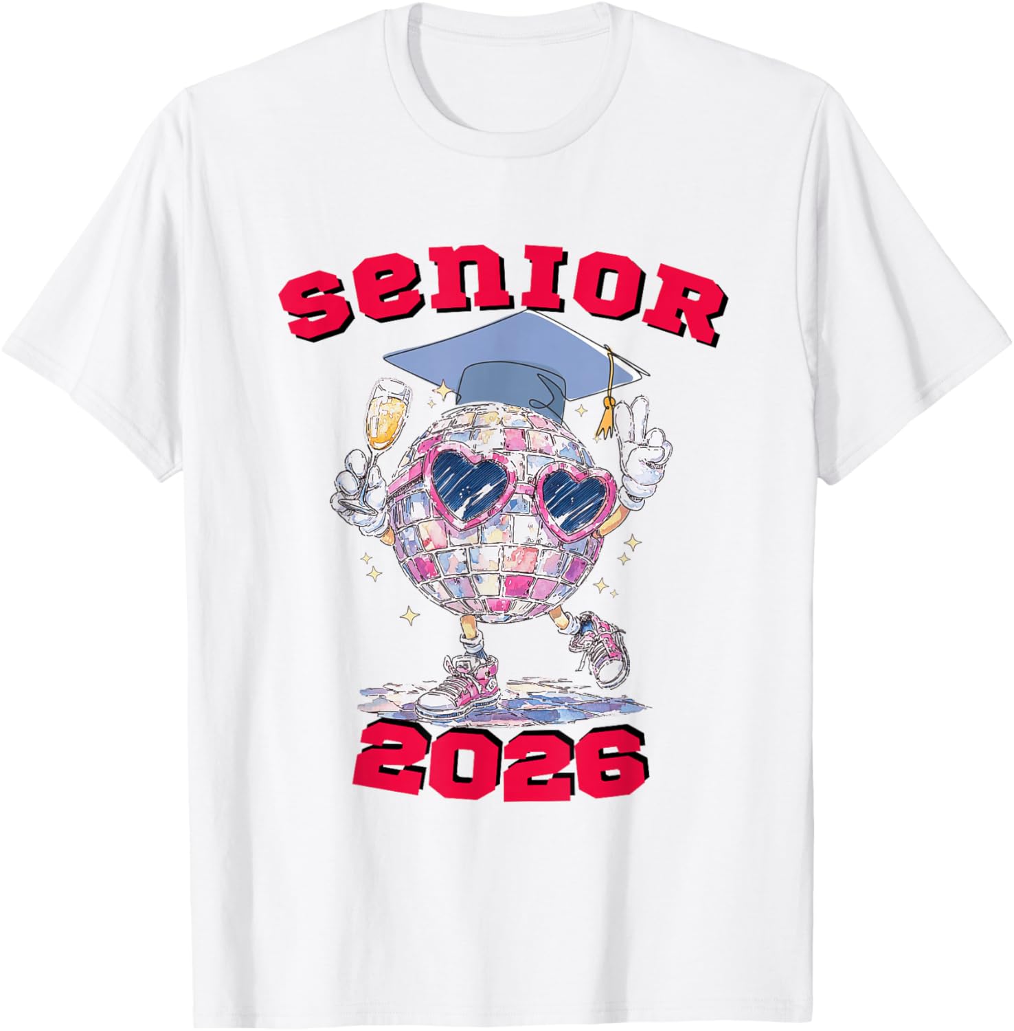 Cheering Disco Ball Senior 2026 Class of 2026 Senior T-Shirt - T-Shirt | White