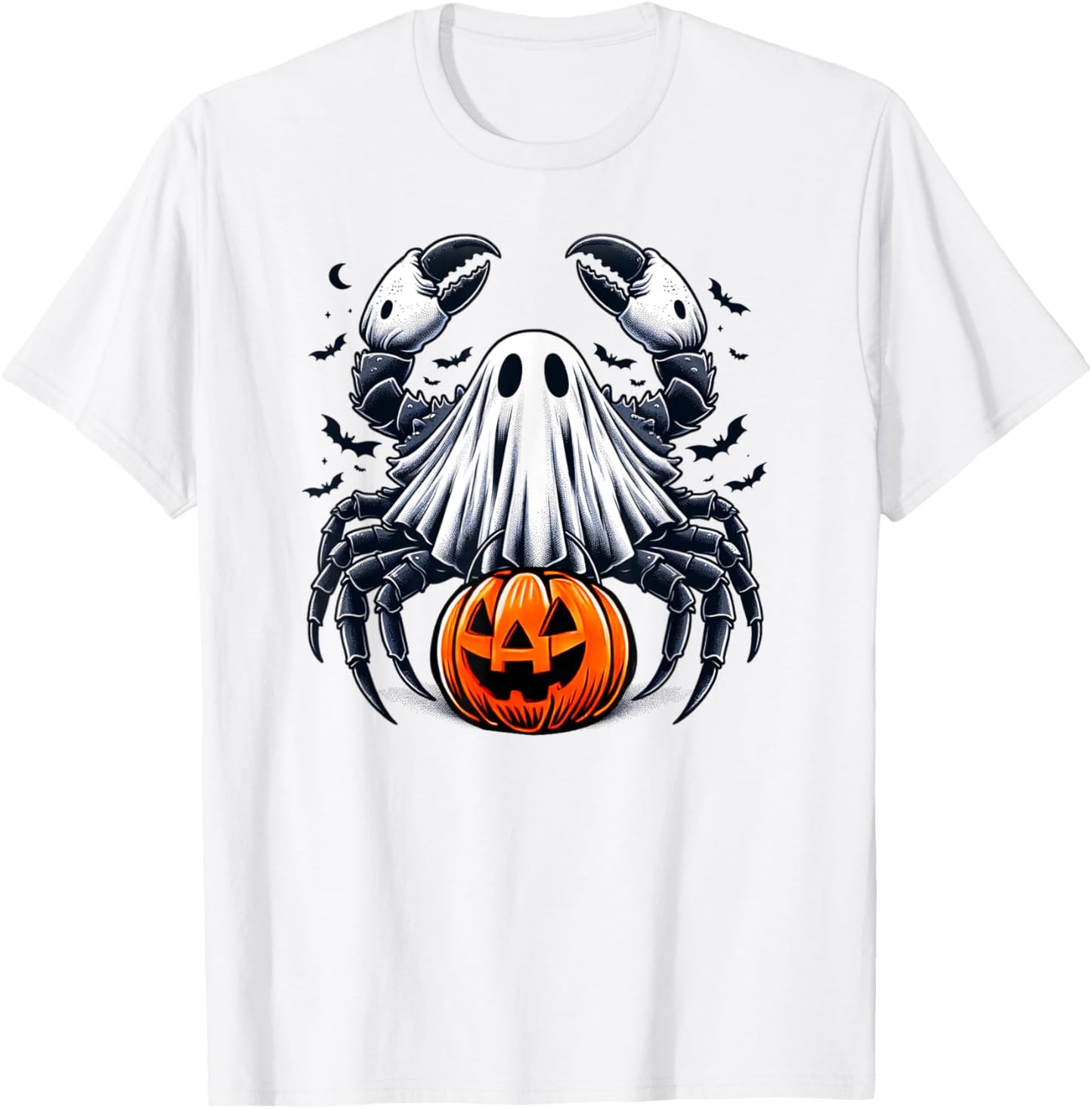 Spooky Crab Ghost Halloween Jackolantern Funny Shellfish T-Shirt - T-Shirt | White