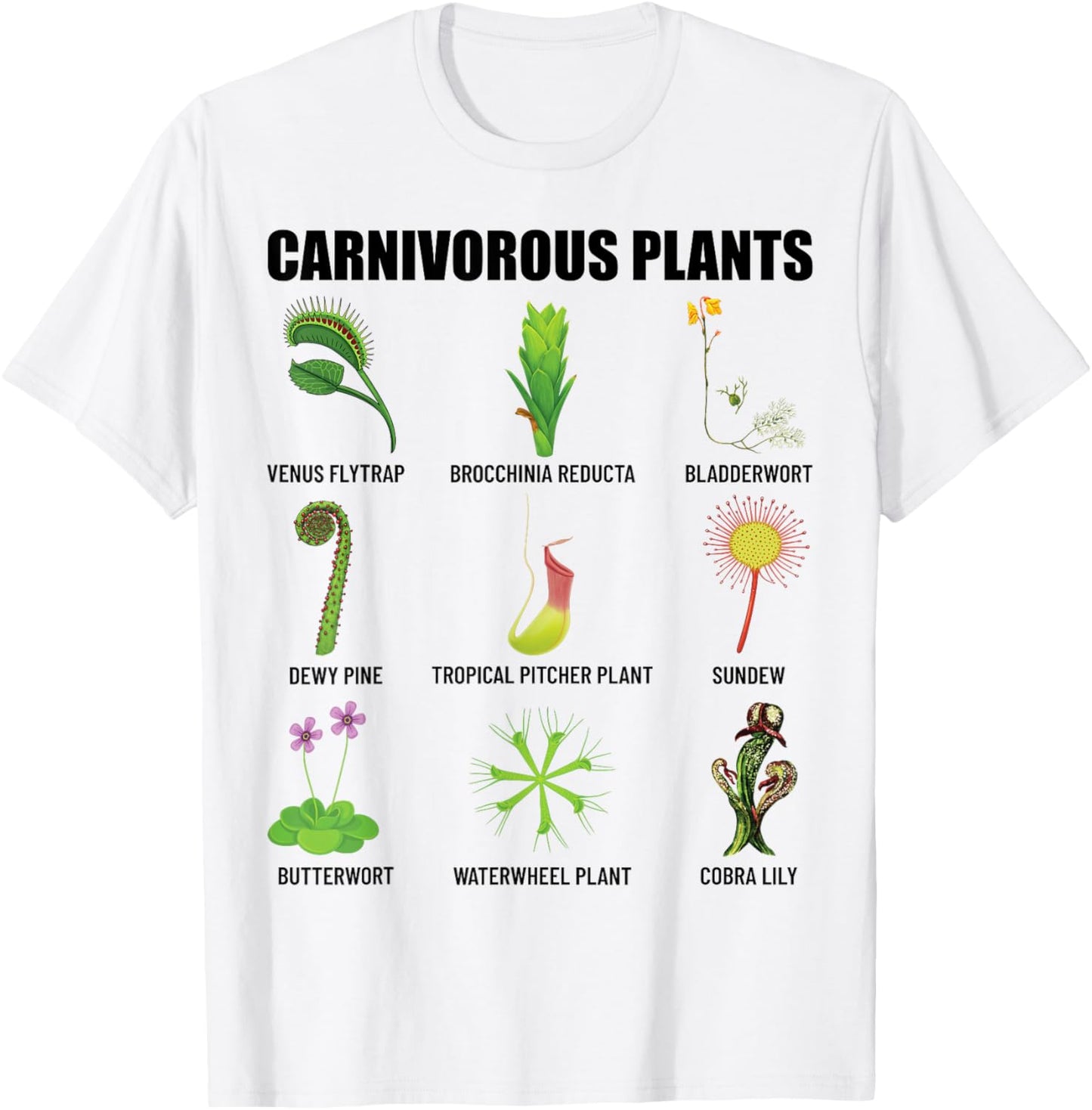 Carnivorous Plants Chart Venus Flytrap, Pitcher Plant T-Shirt - T-Shirt | White