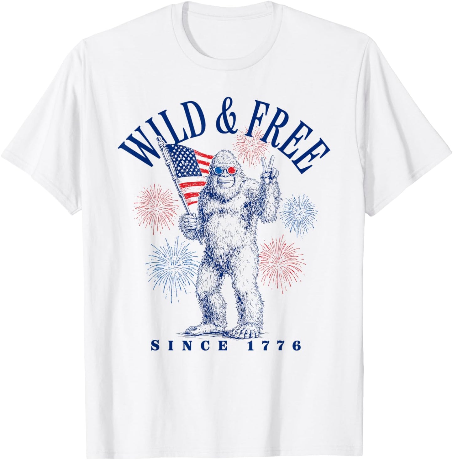 Patriotic Bigfoot Wild and Free Since 1776 T-Shirt - T-Shirt | White