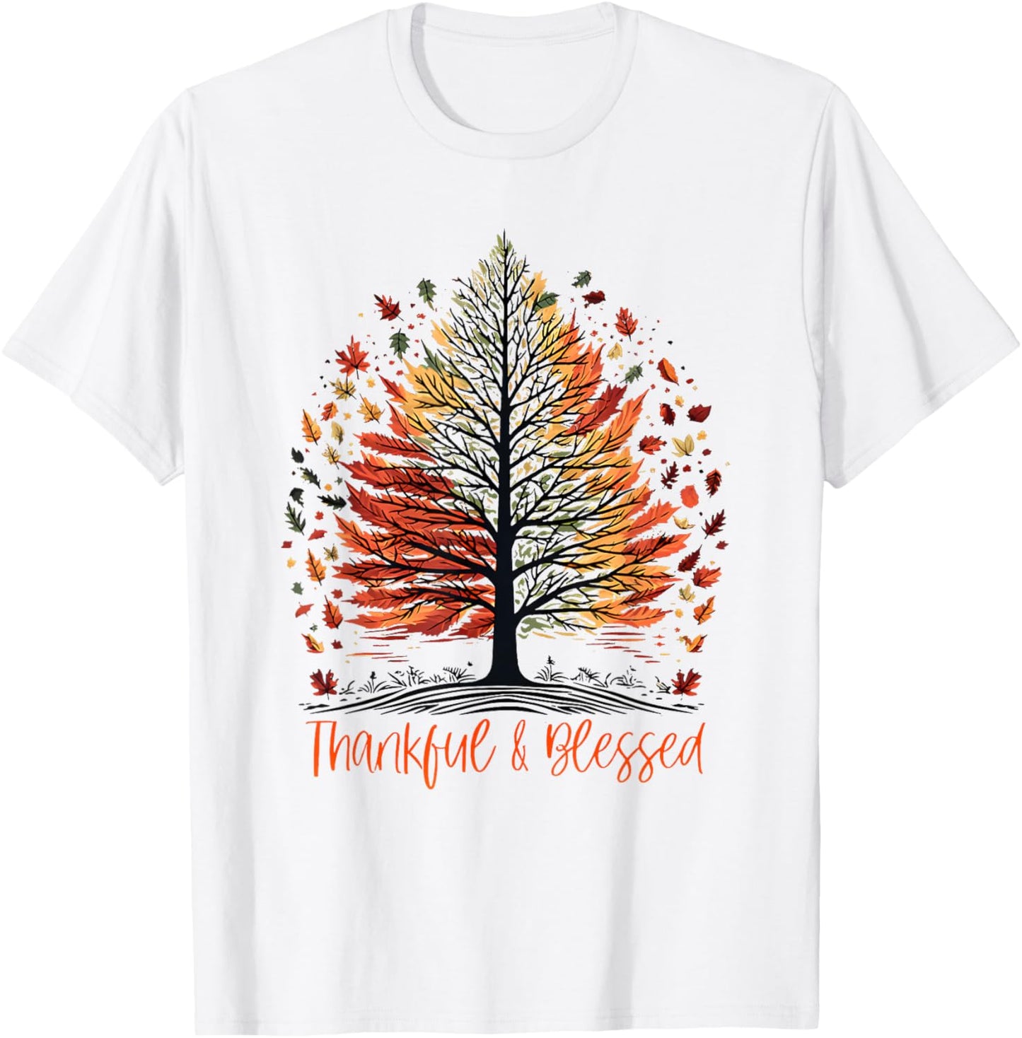 Thankful Blessed Autumn Tree T-Shirt - T-Shirt | White