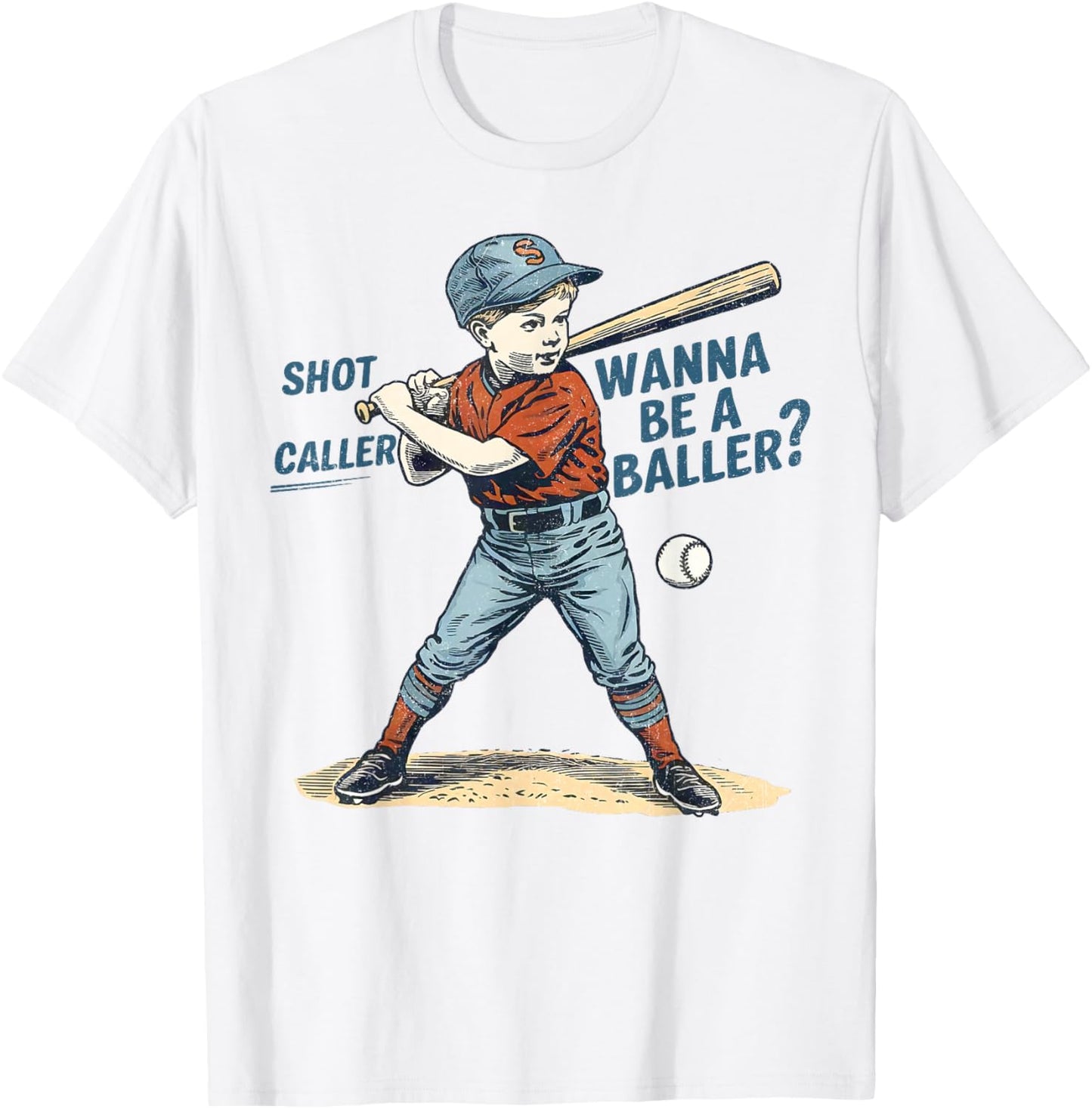 Vintage Wanna Be Retro Baller Shot Caller Baseball Game Day T-Shirt - T-Shirt | White