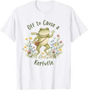 Cute Frog Off to Cause A Kerfuffle Whimsical Watercolor T-Shirt - T-Shirt | White