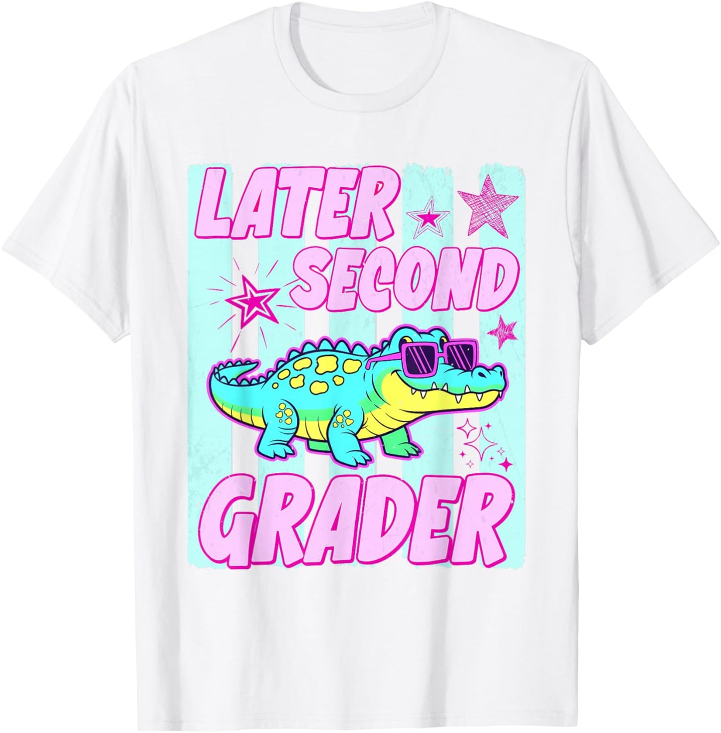 Later Second Grader Alligator Last Day of School Kid Teacher T-Shirt - T-Shirt | White