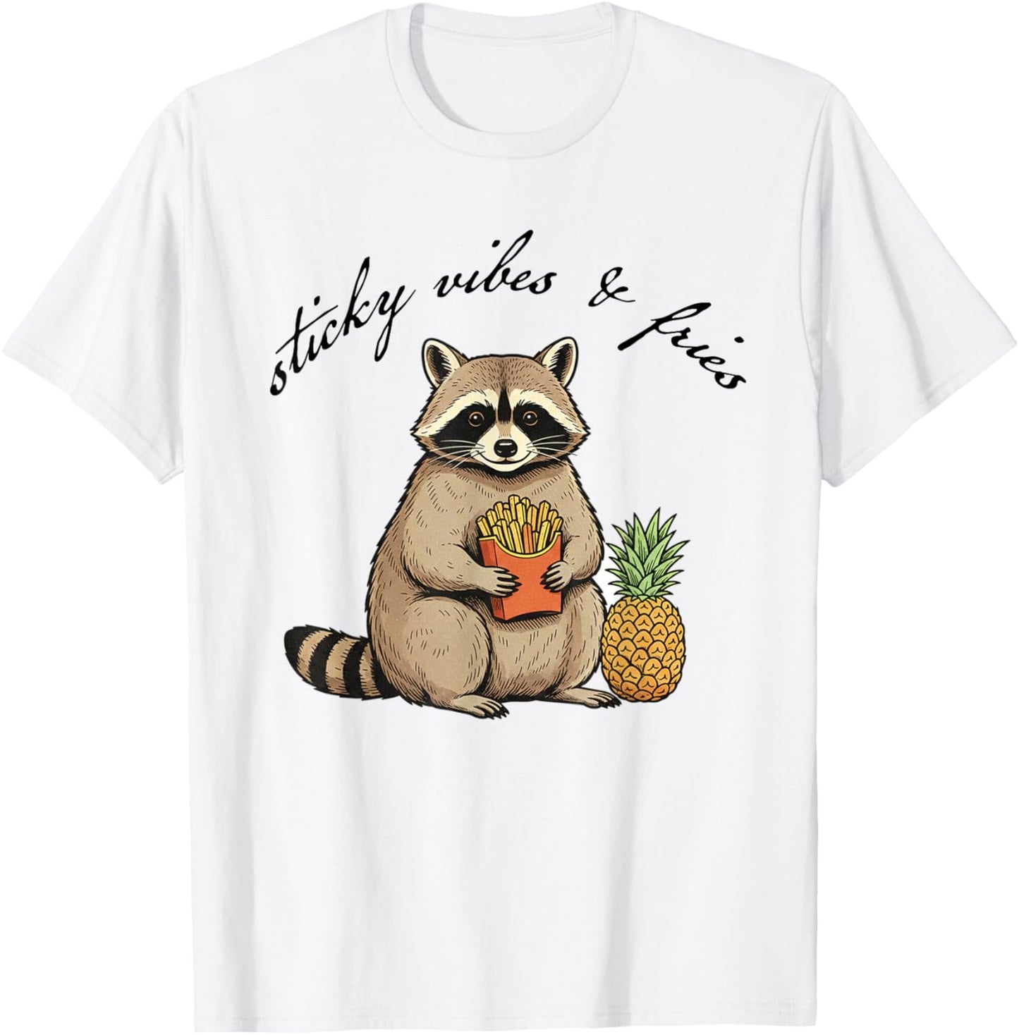 IVF Mom Racoon Transfer Day Pineapple Sticky Vibes & Fries T-Shirt - T-Shirt | White