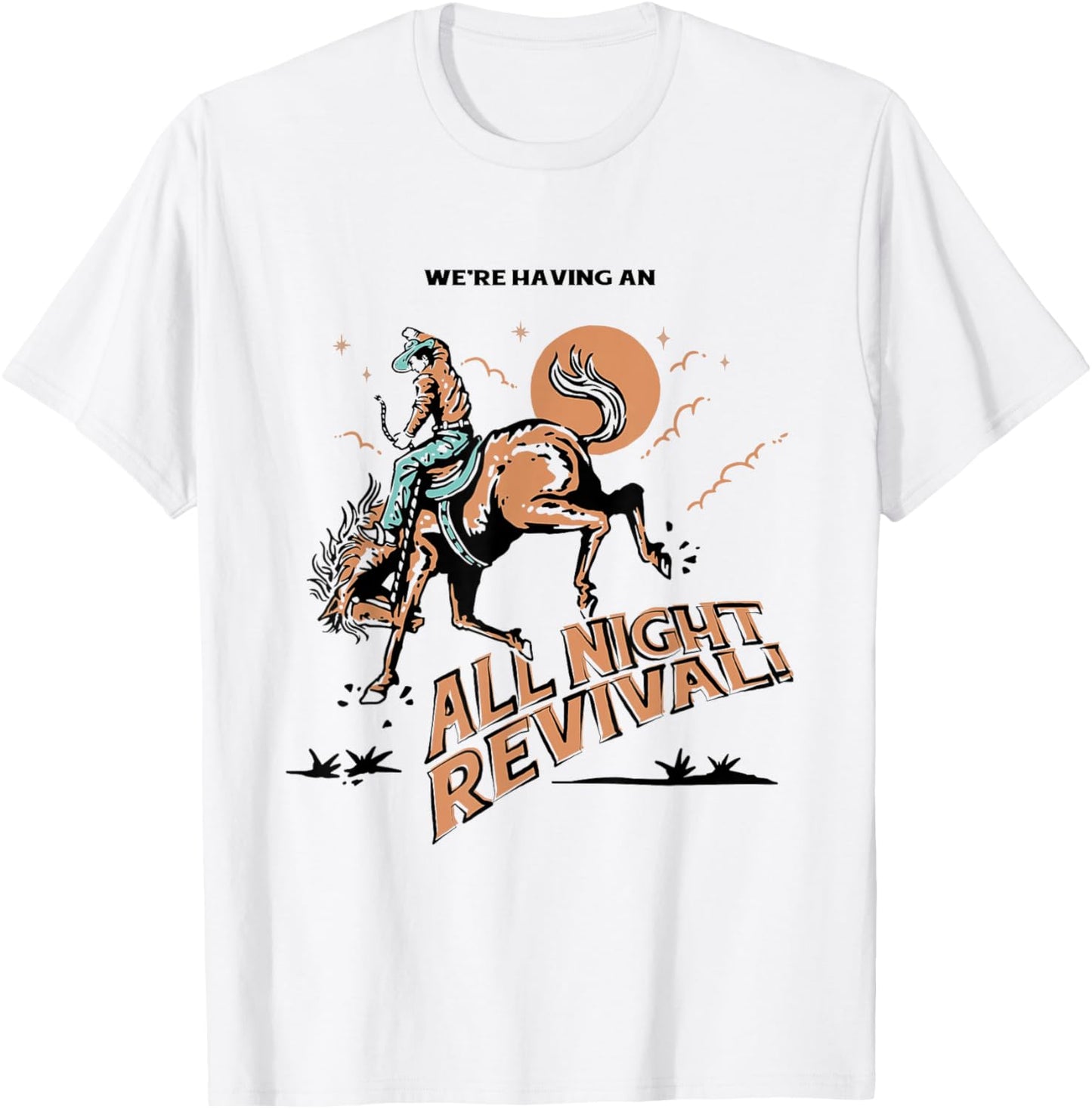 All Night Revival Cowboy Country Retro T-Shirt - T-Shirt | White
