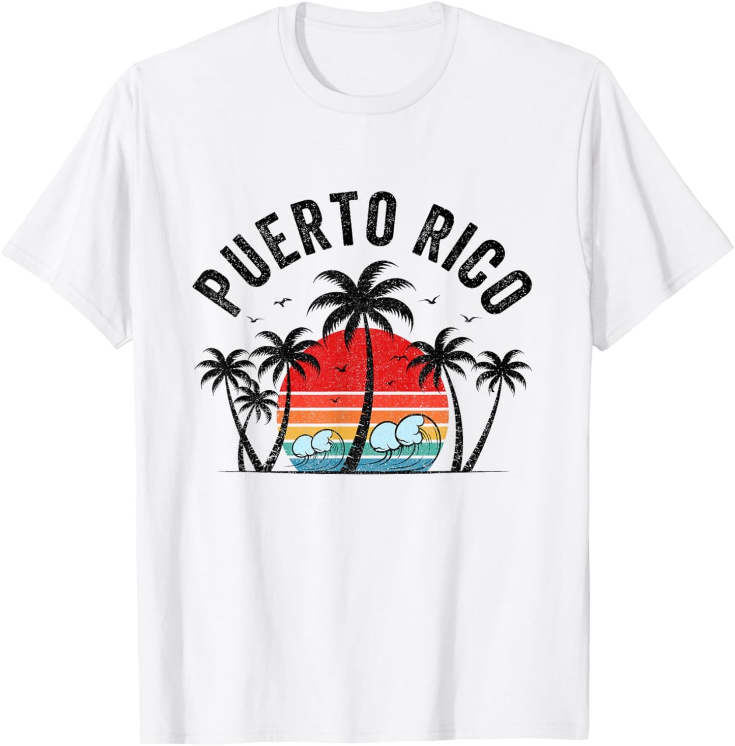 Puerto Rico Beach Sunset Surf Palm Trees Vintage T-Shirt - T-Shirt | White