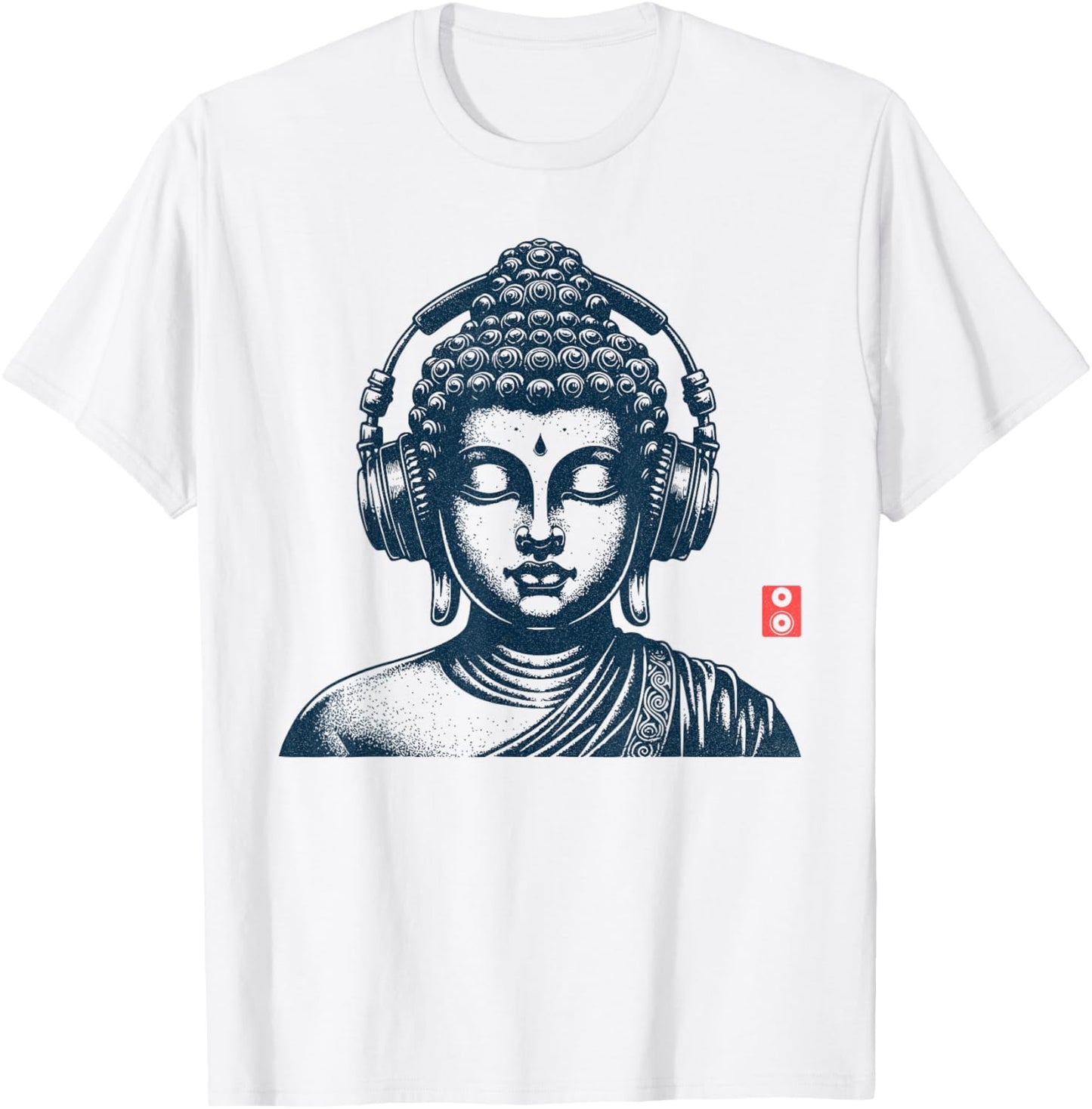 Buddha Wearing Headphones Vintage Retro Grey , -Adult, Short Sleeve, Music, Buddha, Relax T-Shirt - T-Shirt | White