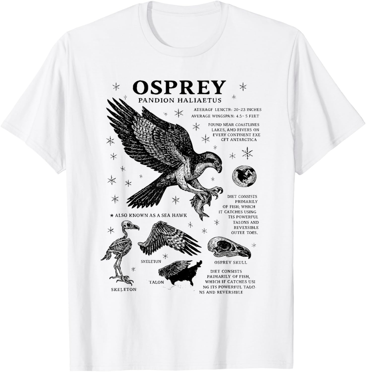Osprey Bird Vintage Scientific Illustration T-Shirt - T-Shirt | White