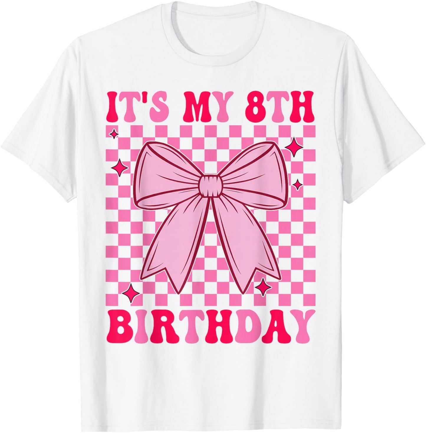 8th Coquette Themed Birthday Eight Year Old Girl Bow T-Shirt - T-Shirt | White