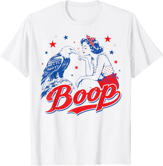 Funny Hand Boop Nose Girl Eagle Funny Patriotic 4th of July T-Shirt - T-Shirt | White