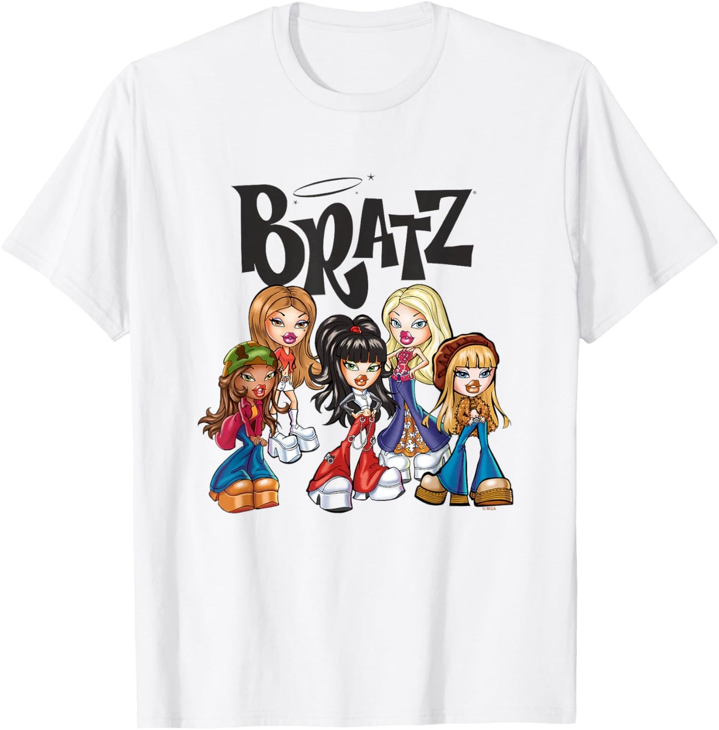 Bratz Dolls Vintage Style Group Shot Big Chest Poster T-Shirt - T-Shirt | White